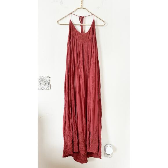 Free People Elaine Embroidered Racer ack Maxi Dress Dusty Pink Rust M - Picture 6 of 15